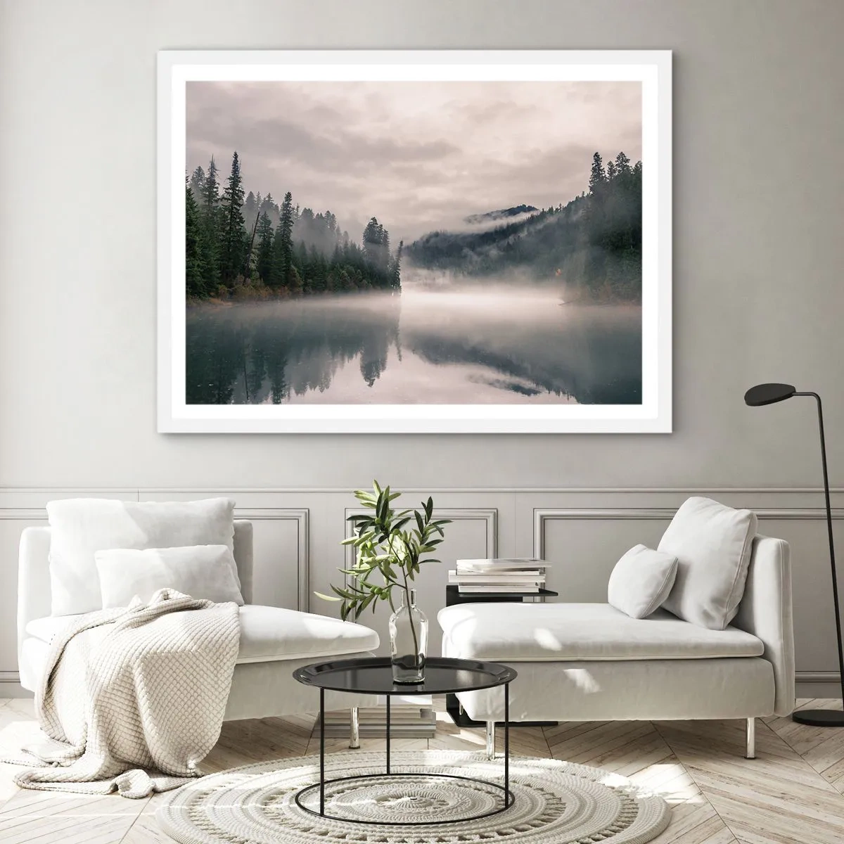 Pôster em moldura branca - Em devaneio, na névoa - 91x61 cm