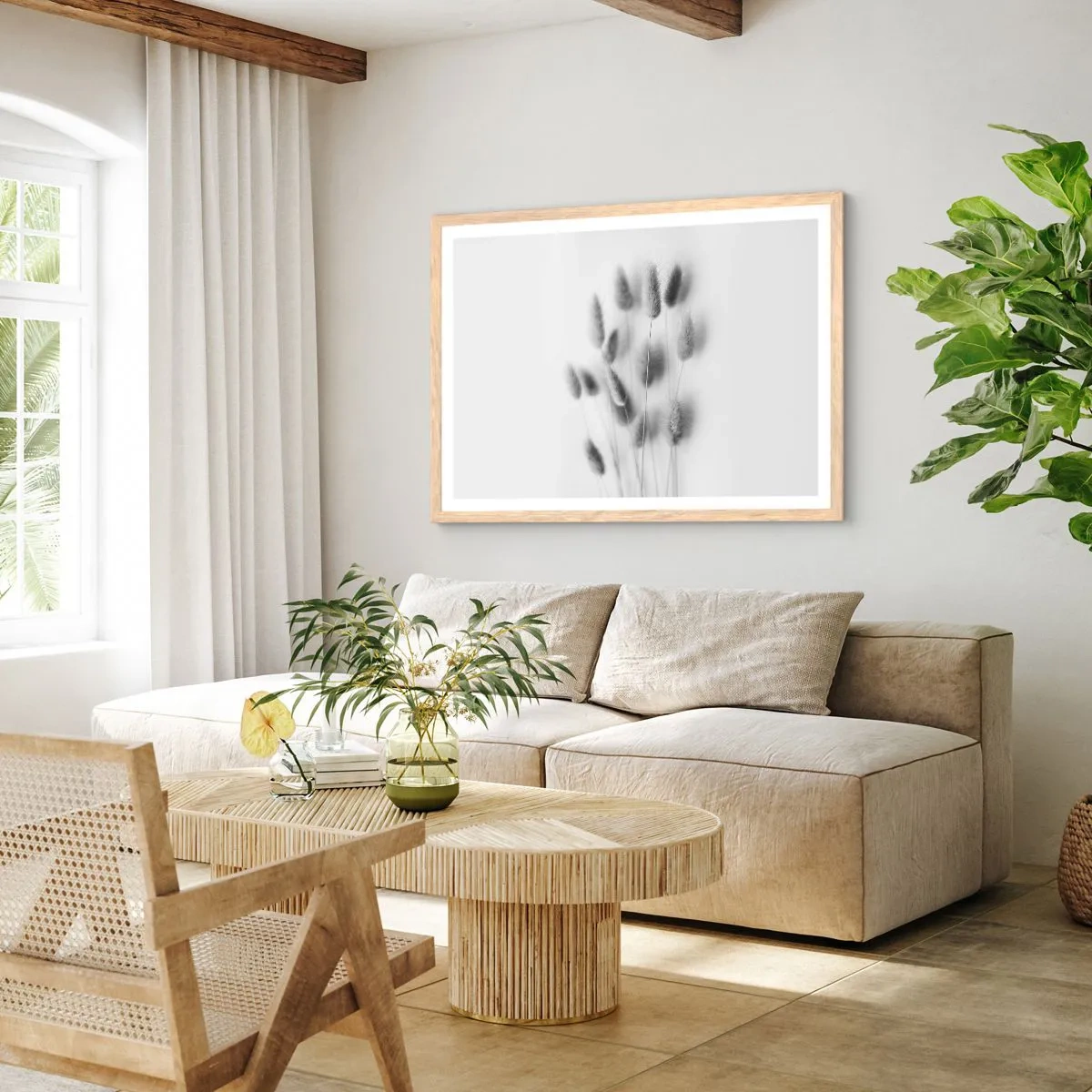 Pôster com moldura de carvalho claro - Grama fofa - 100x70 cm