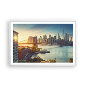 Pôster em moldura branca - O amanhecer da cidade grande - 91x61 cm