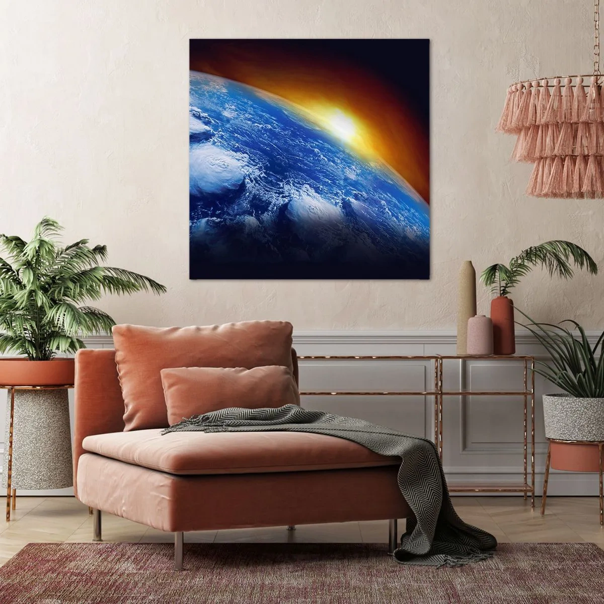 Quadro em tela - Nascer do sol sobre o planeta azul - 30x30 cm