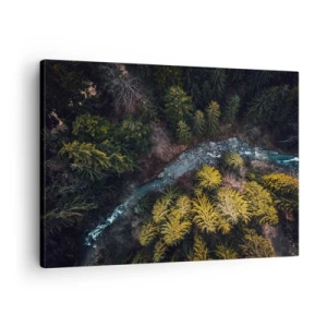 Quadro em tela - Uma vista de cima de uma floresta com um rio sinuoso - 70x50cm - Rápido e cada vez mais rápido - Decoração de parede moderna para a sala de estar e quarto ARTTOR