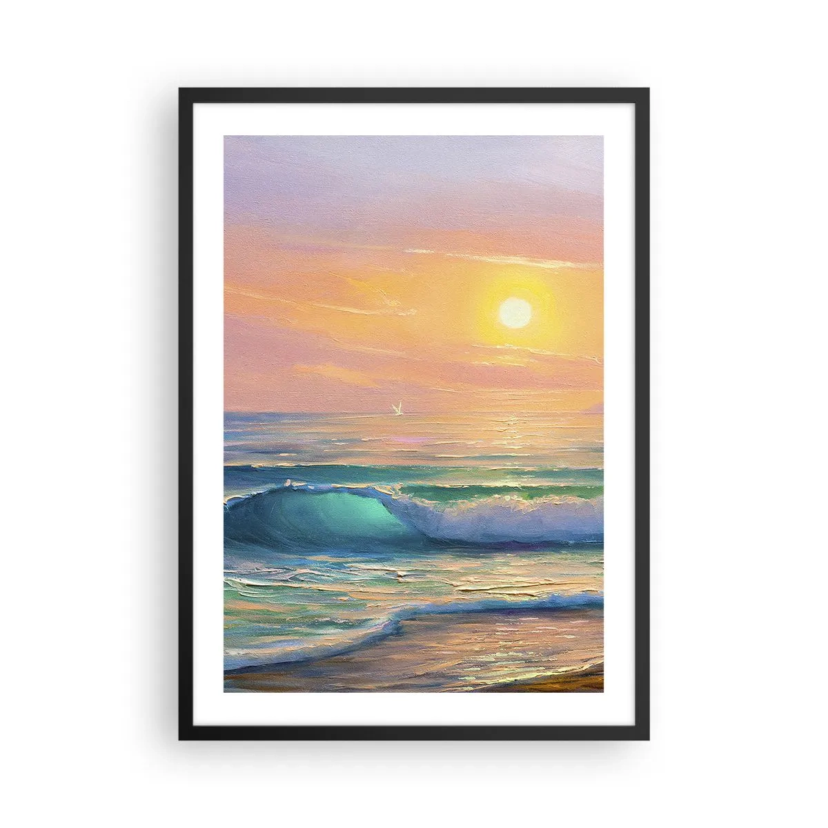 Pôster com moldura preta - Um pôr do sol ensolarado sobre um oceano calmo - 50x70cm - O canto turquesa das ondas - Decoração de parede moderna para a sala de estar e quarto ARTTOR