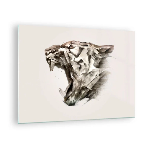 Quadro em vidro - Ilustração geométrica de um tigre rugindo em um fundo claro - 70x50cm - Já sabe quem está no comando - Decoração de parede moderna para a sala de estar e quarto ARTTOR