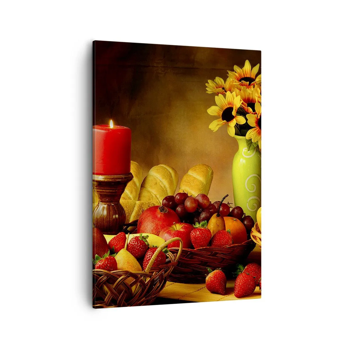 Quadro em tela - Natureza morta com pão e fruta - 50x70 cm