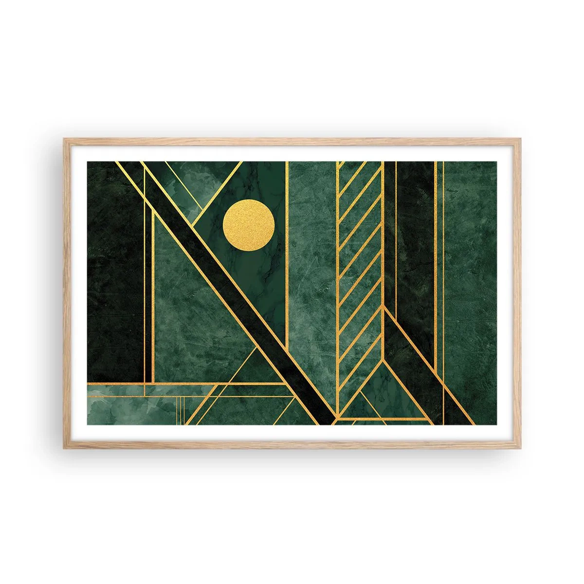 Pôster com moldura de carvalho claro - A dinâmica do ouro e do azul - 91x61 cm