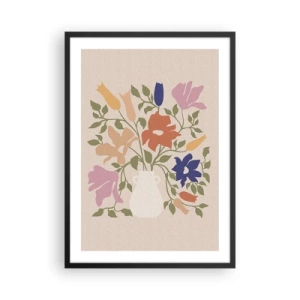 Pôster com moldura preta - Um buquê colorido de flores em um vaso claro sobre um fundo bege - 50x70cm - Buquê delicado - Decoração de parede moderna para a sala de estar e quarto ARTTOR