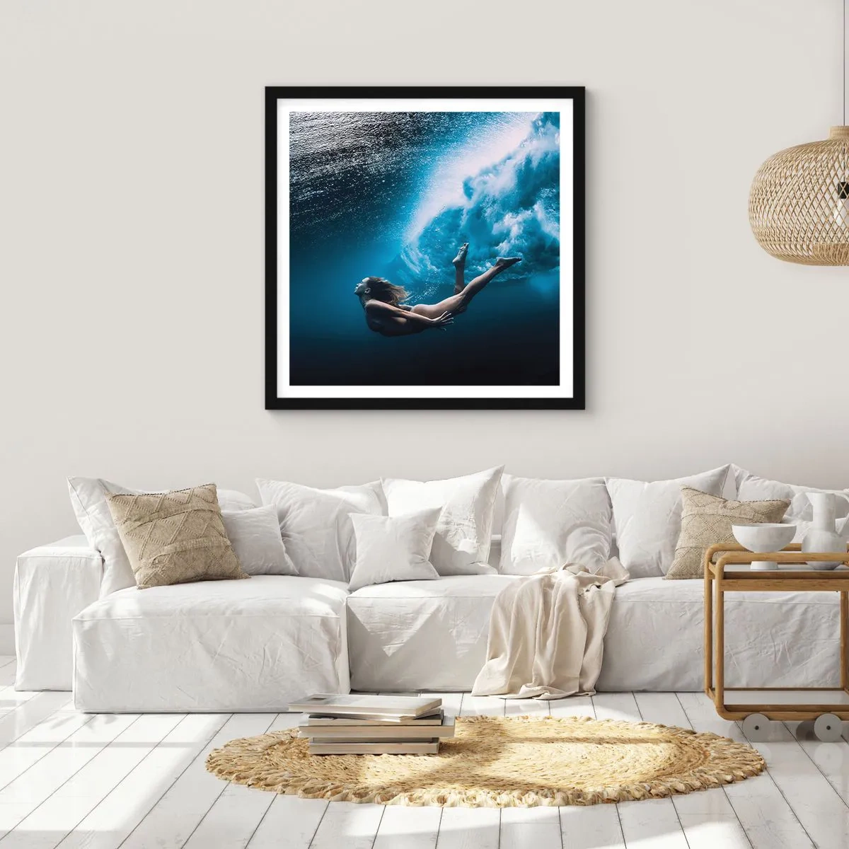 Pôster com moldura preta - Sereia moderna - 60x60 cm