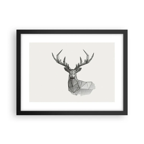 Pôster com moldura preta - Veado em estilo cubista - 40x30 cm