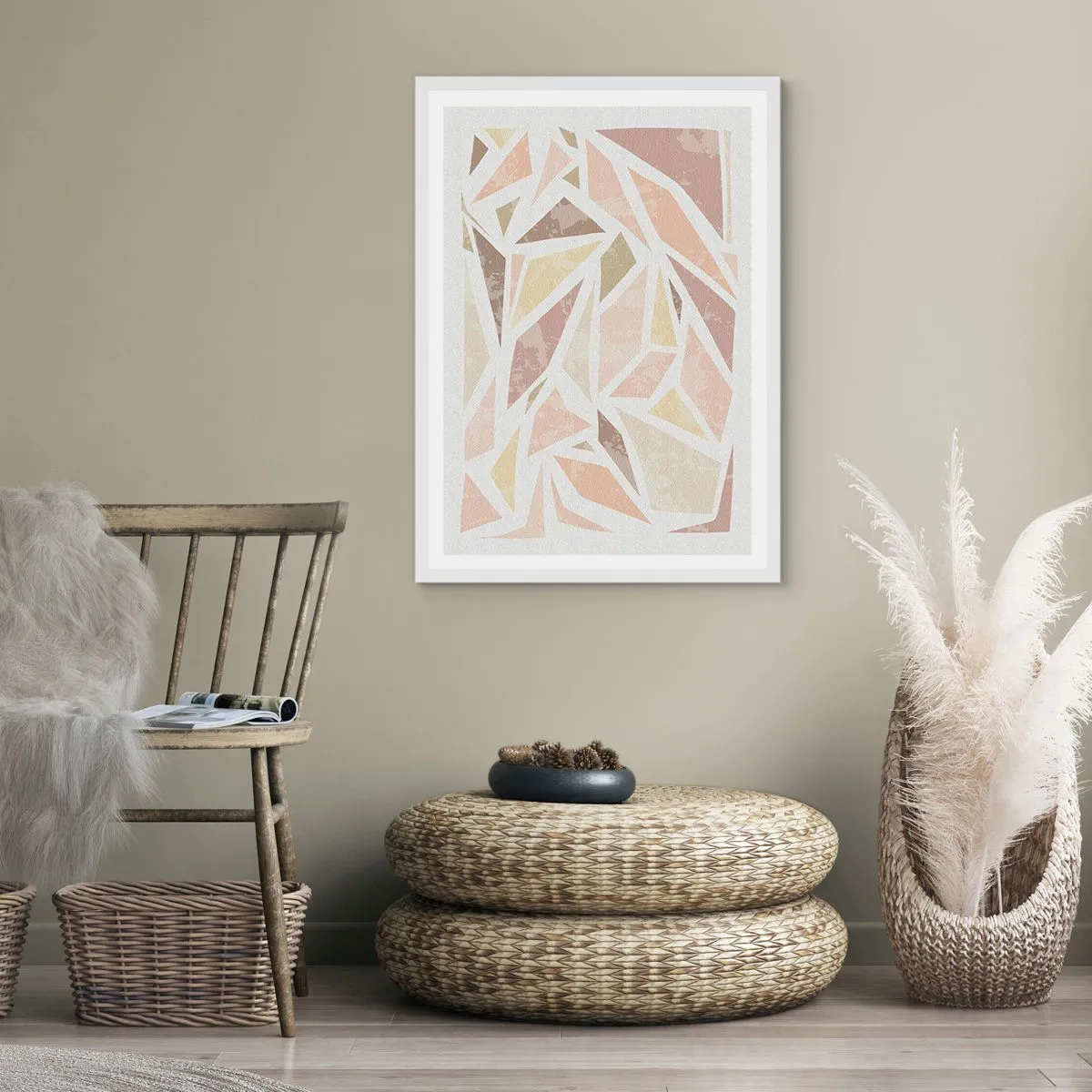 Pôster em moldura branca - Composição de vitral - 70x100 cm