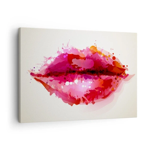 Quadro em tela - Motivo labial abstrato em tons de rosa e vermelho - 70x50cm - Mais vermelho que o vermelho - Decoração de parede moderna para a sala de estar e quarto ARTTOR