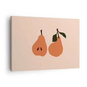 Quadro em tela - Uma ilustração minimalista de duas peras em um fundo bege. - 70x50cm - A própria doçura - Decoração de parede moderna para a sala de estar e quarto ARTTOR
