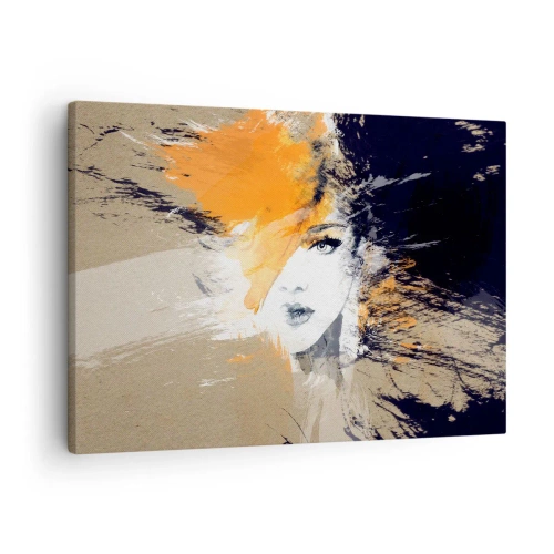 Quadro em tela - Retrato abstrato de uma mulher com cores intensas - 70x50cm - E fez-se a luz - Decoração de parede moderna para a sala de estar e quarto ARTTOR