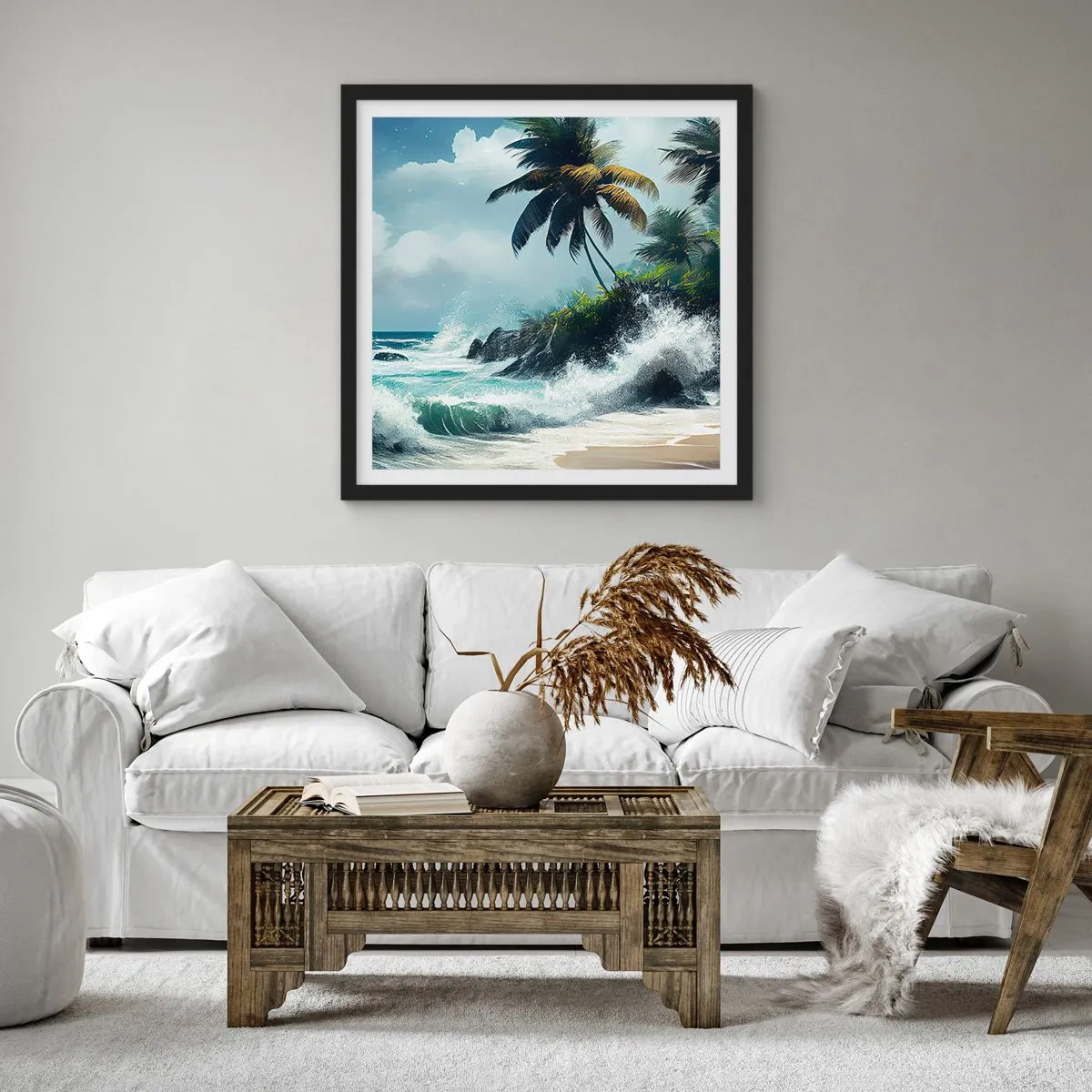 Pôster com moldura preta - Em uma costa tropical - 60x60 cm