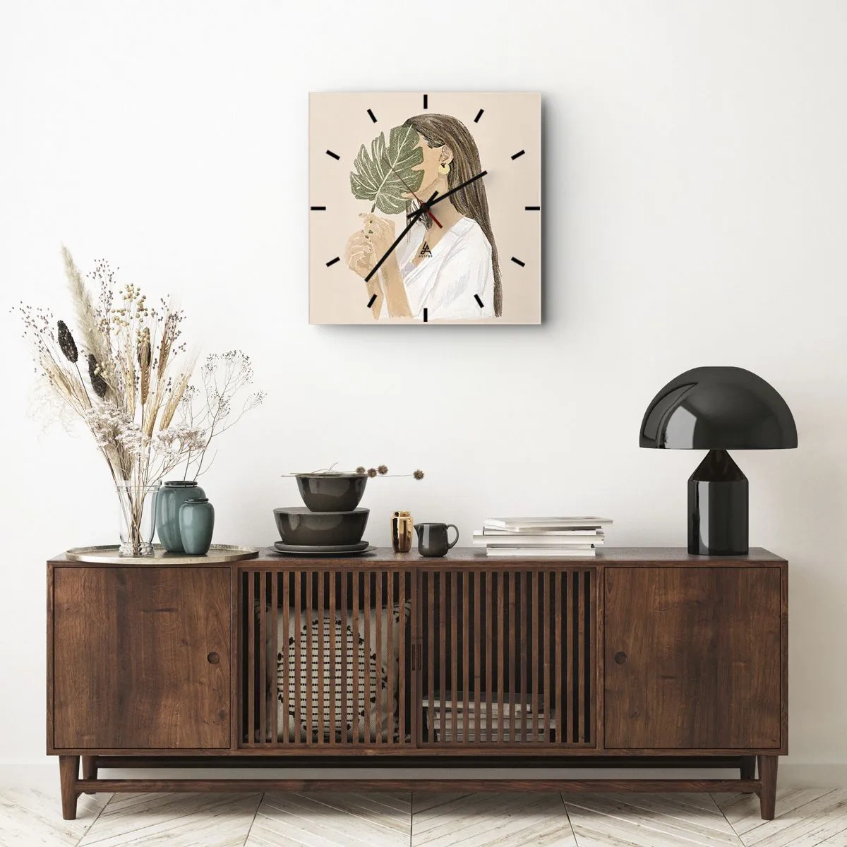 Relógio de parede - Relógio em vidro - Retrato misterioso com uma adepta - 40x40 cm