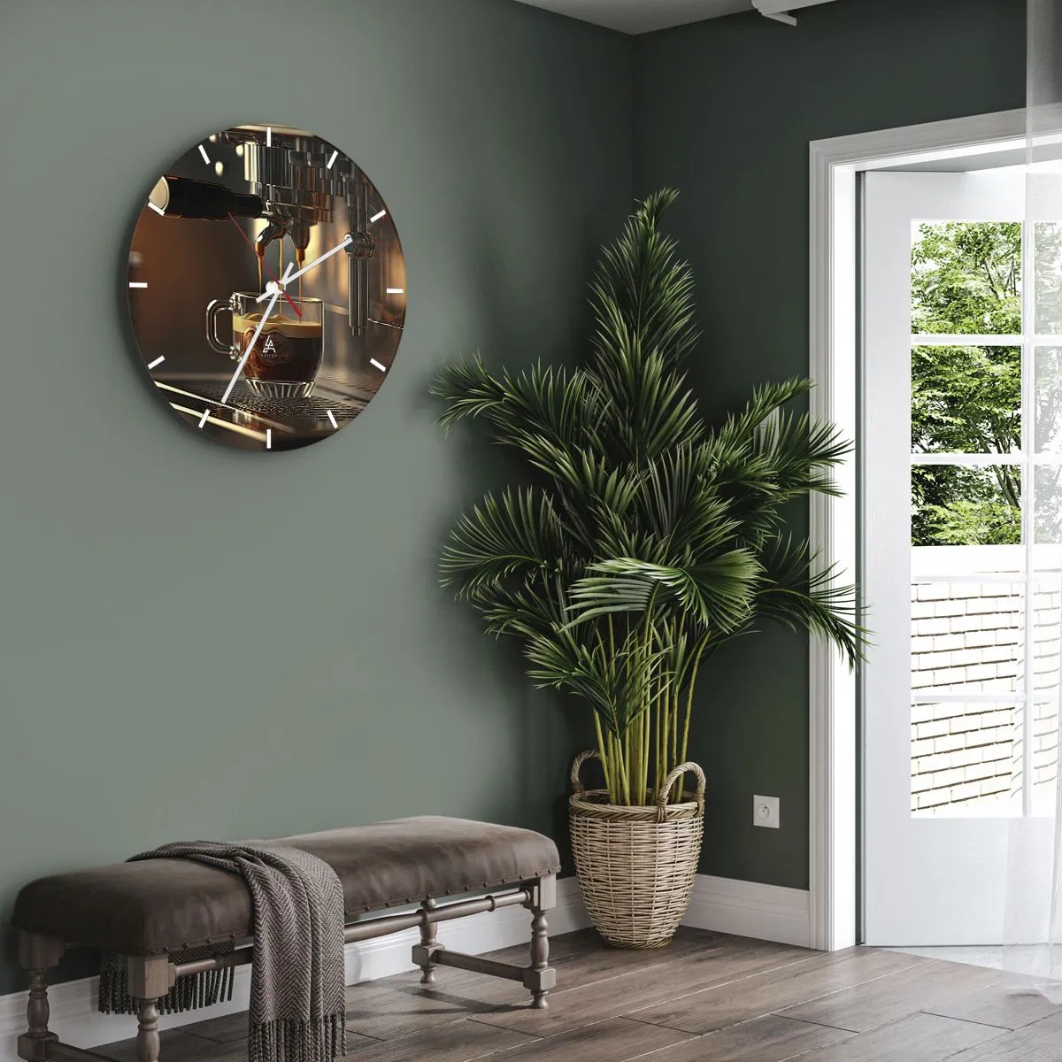Relógio de parede - Relógio em vidro - Uma máquina de café despejando expresso em um copo - 30x30cm - Uma mistura sensual - Decoração de parede moderna para a sala de estar, cozinha e quarto ARTTOR