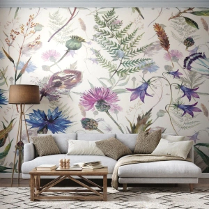 Papel de Parede Premium Sand - Herbário polaco - Flores do campo, Jardim, Natureza - 100x70 cm
