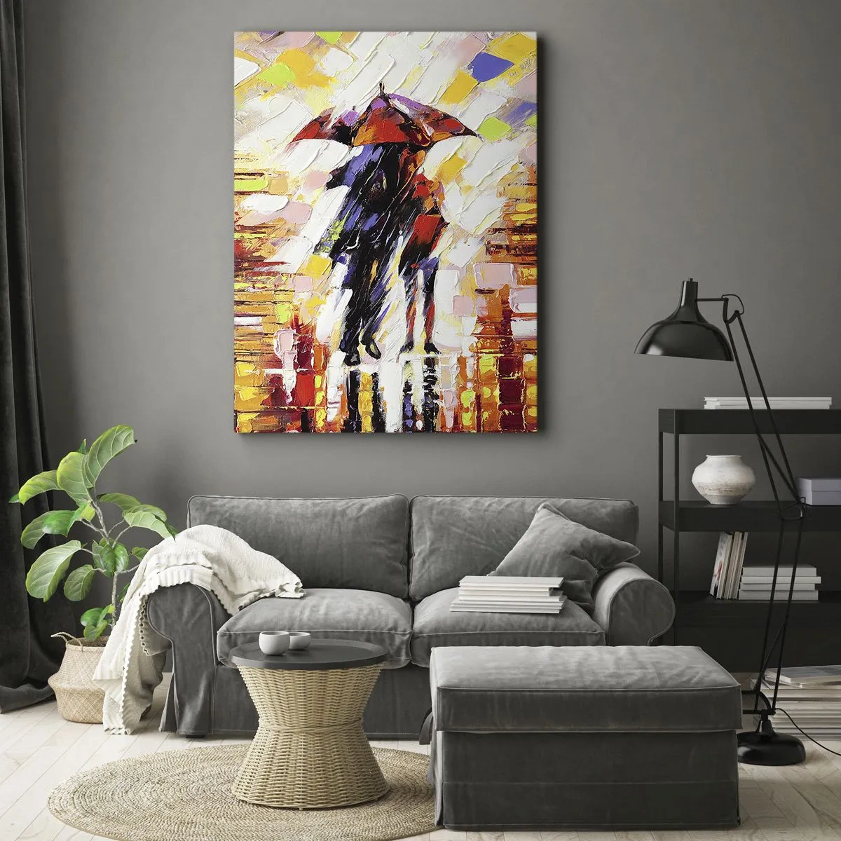 Quadro em tela - Juntos durante a noite e a chuva - 50x70 cm