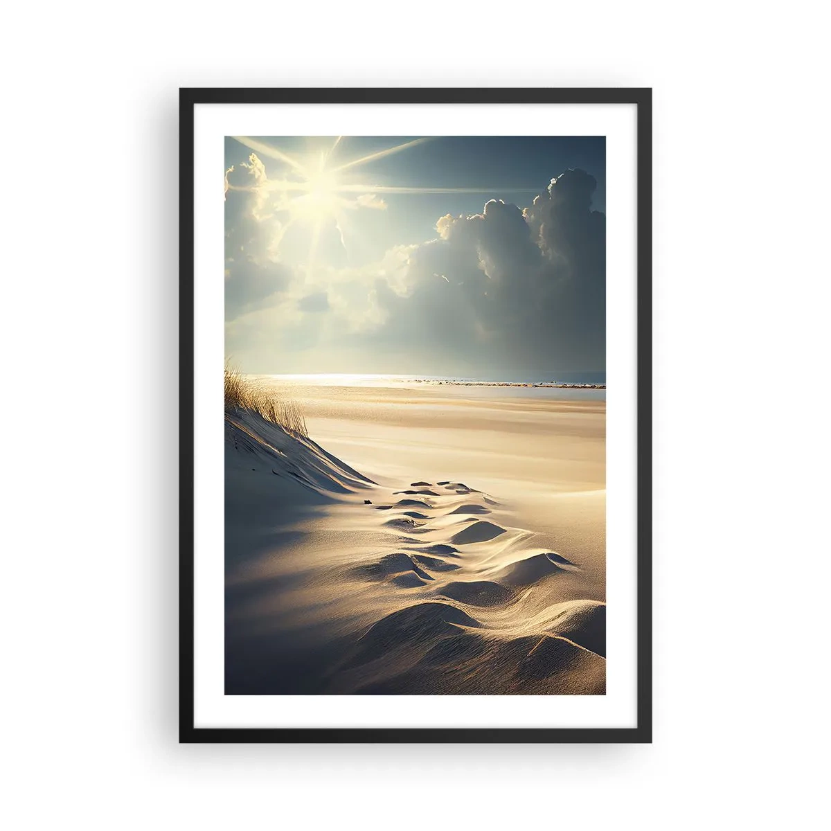 Pôster com moldura preta - Dunas douradas na praia ao pôr do sol - 50x70cm - Uma paisagem relaxante - Decoração de parede moderna para a sala de estar e quarto ARTTOR