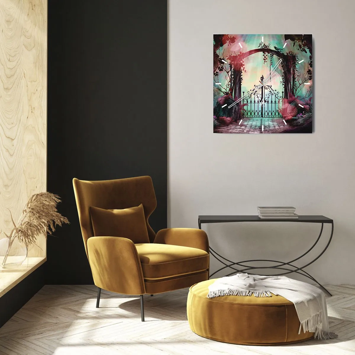 Relógio de parede - Relógio em vidro - Jardim secreto - 30x30 cm