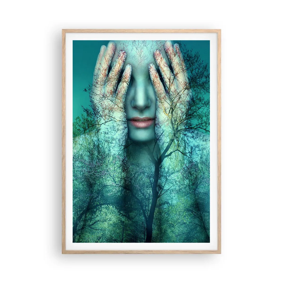 Pôster com moldura de carvalho claro - Imersa em azul - 70x100 cm