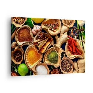 Quadro em tela - Tigelas de especiarias em cores diferentes - 70x50cm - Leve o que quiser - Decoração de parede moderna para a sala de estar e quarto ARTTOR
