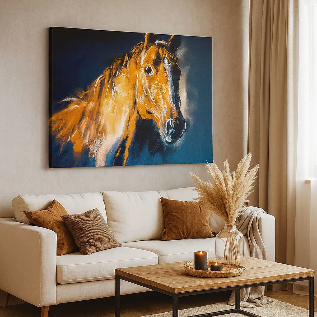 Quadro em tela - Retrato de um cavalo em estilo dinâmico e pictórico - 70x50cm - E então, vai? - Decoração de parede moderna para a sala de estar e quarto ARTTOR