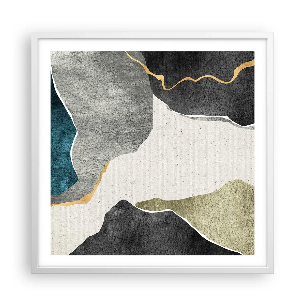 Pôster em moldura branca - Composição de mosaico com fio de ouro - 60x60 cm