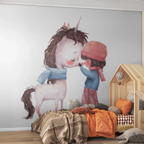 Papel de Parede Autocolante Deluxe Sticker - Conto do inverno - Para crianças, Unicórnio, Garota - 400x280 cm