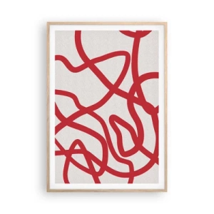 Pôster com moldura de carvalho claro - Vermelho em branco - 70x100 cm