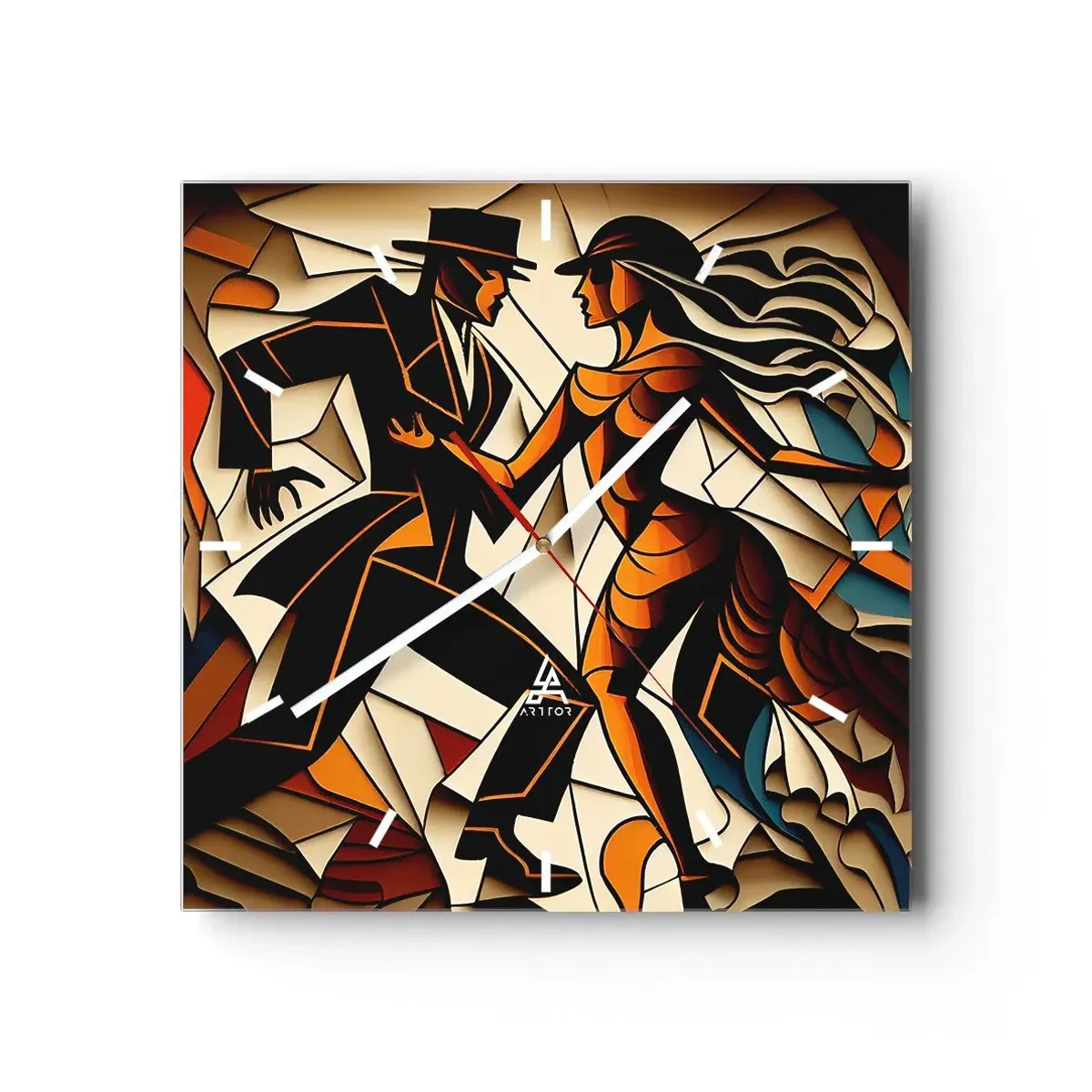 Relógio de parede - Relógio em vidro - Dança de paixão e paixão - 30x30 cm