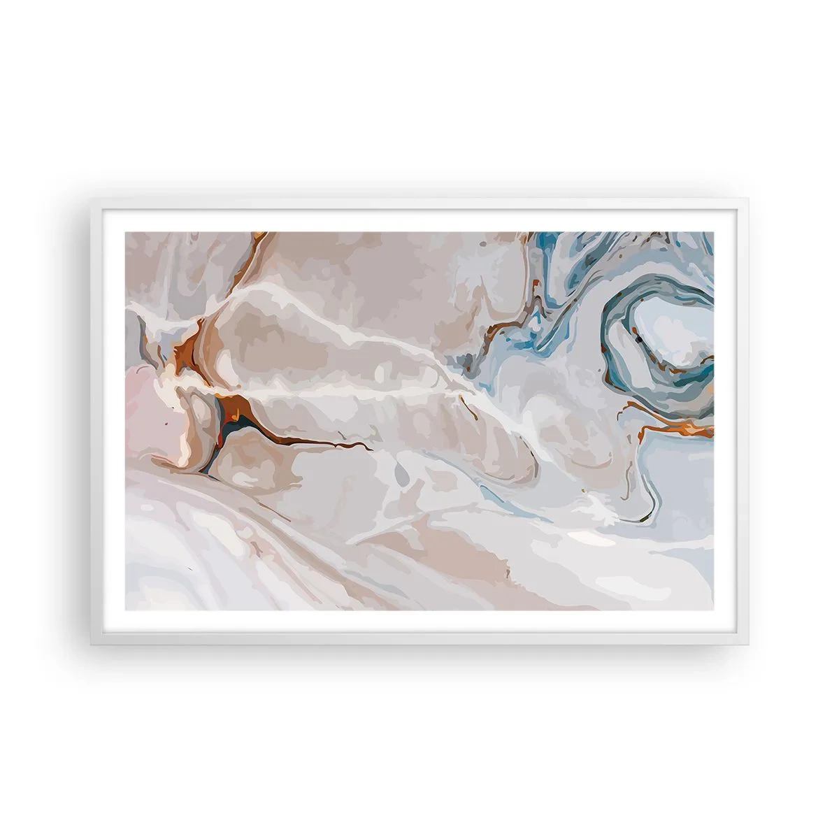 Pôster em moldura branca - Meandros azuis sob branco - 91x61 cm