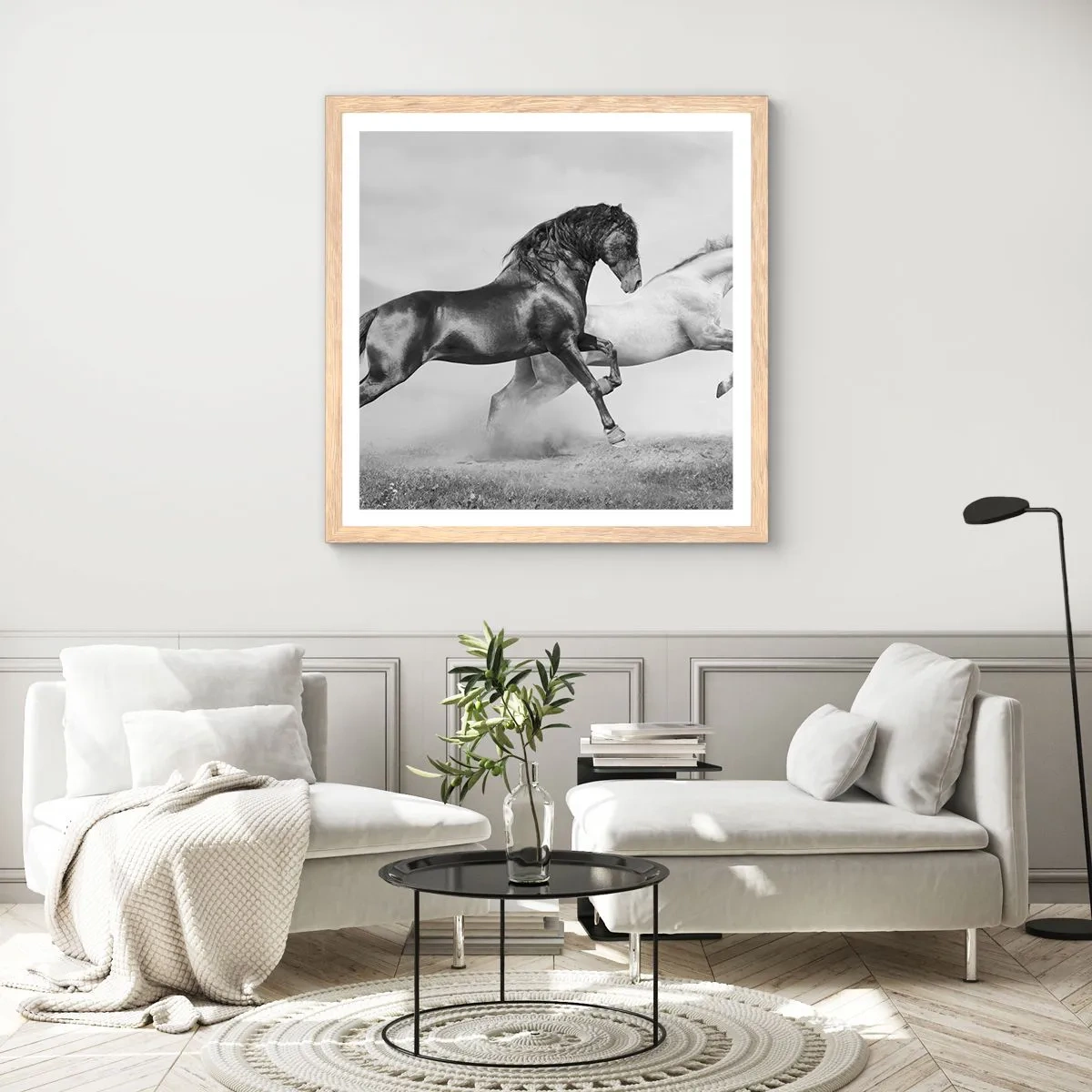 Pôster com moldura de carvalho claro - Anjos e demônios - 50x50 cm