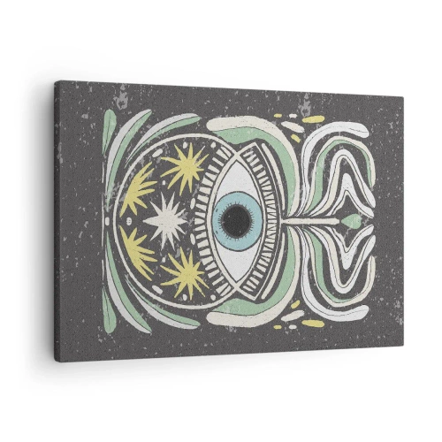Quadro em tela - Um olho simbólico cercado por padrões abstratos - 70x50cm - Rituais tribais - Decoração de parede moderna para a sala de estar e quarto ARTTOR