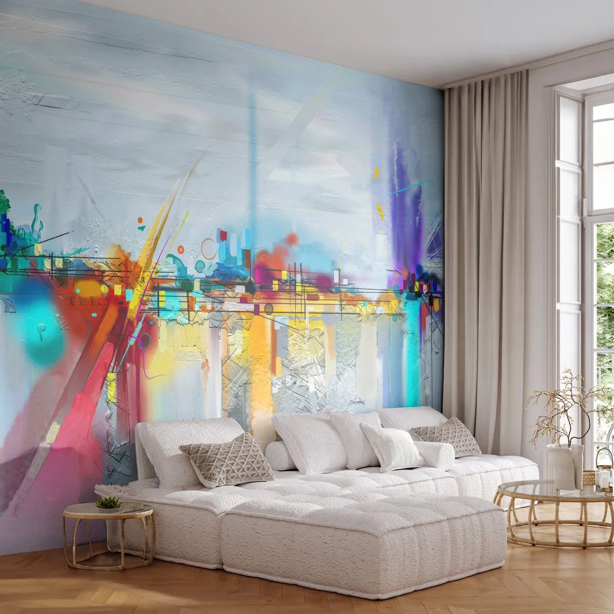 Papel de Parede Standard Eco - Ponte da alegria sobre o rio da vida - Abstração, Pedaço, Surrealismo - 250x175 cm