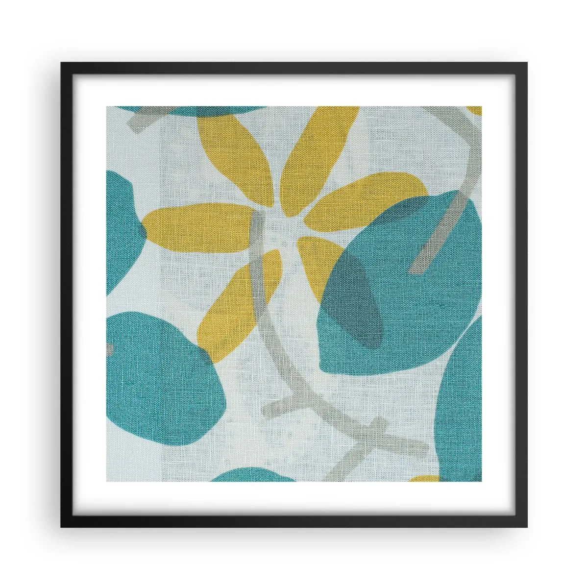 Pôster com moldura preta - Entre as folhas azuis - 50x50 cm