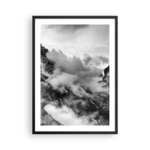 Pôster com moldura preta - Paisagem montanhosa em preto e branco com nuvens - 50x70cm - Bonitas e cruéis - Decoração de parede moderna para a sala de estar e quarto ARTTOR