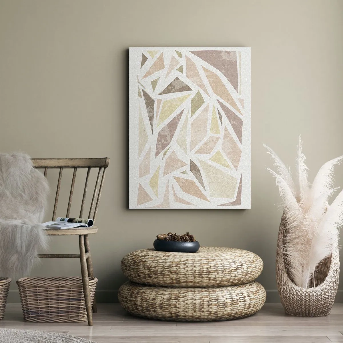 Quadro em tela - Composição de vitral - 65x120 cm