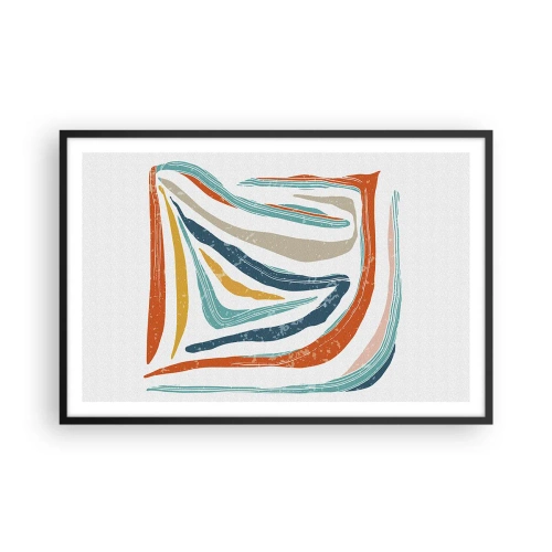 Pôster com moldura preta - Abstração com um sorriso amigável - 91x61 cm