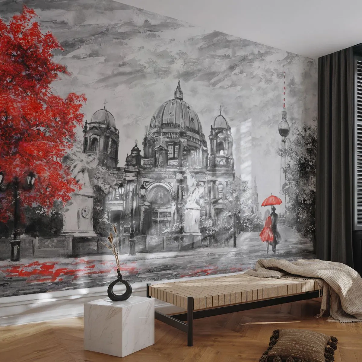 Papel de Parede Premium Canvas - Reunião em Berlim - Cidade, Pintura, Arquitetura - 100x70 cm