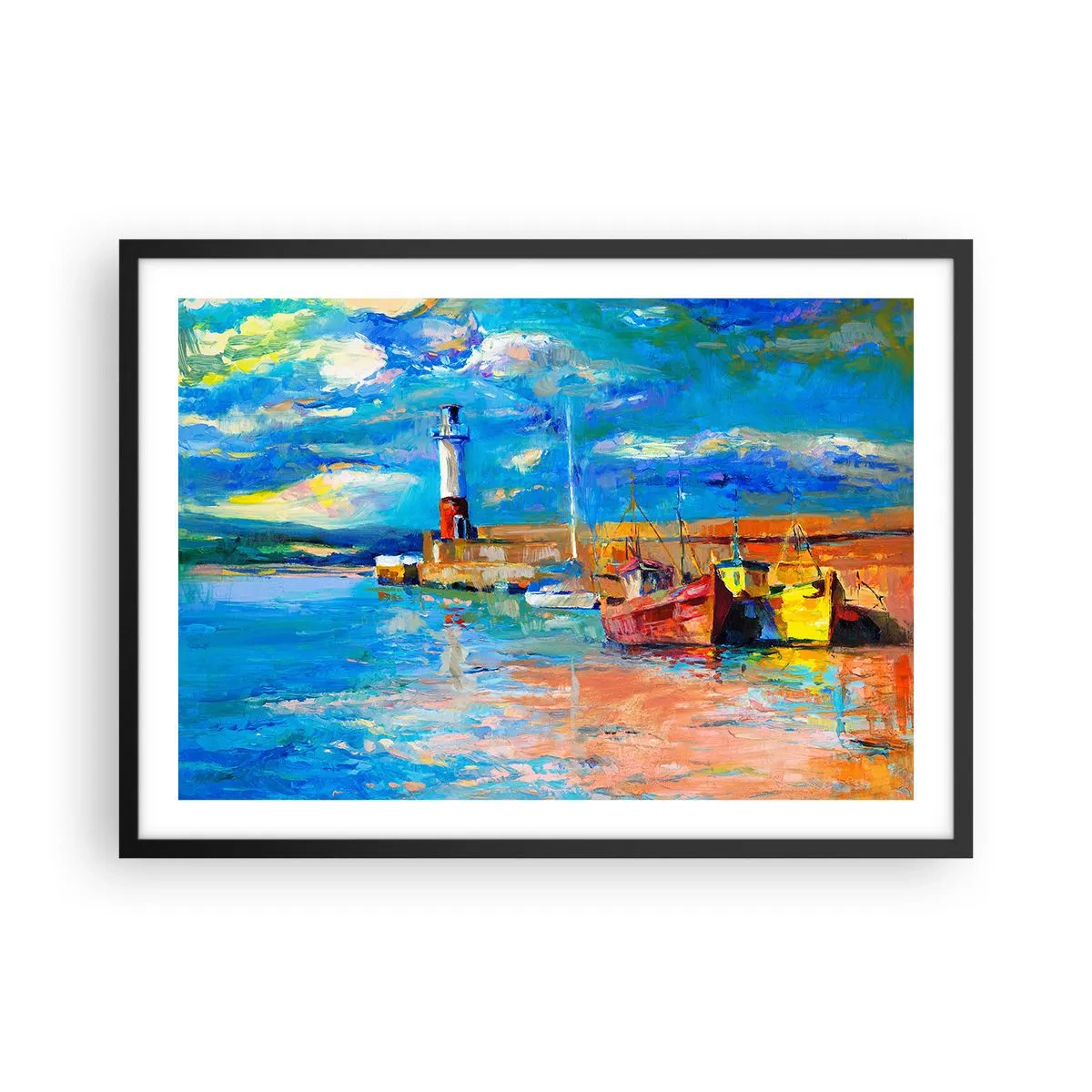 Pôster com moldura preta - Tarde na baía do arco-íris - 70x50 cm
