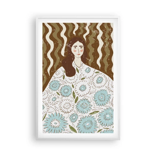 Pôster em moldura branca - Retrato em um manto floral - 61x91 cm
