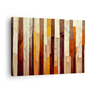 Quadro em tela - Composição geométrica em tons de madeira e dourado - 70x50cm - Hino das árvores da floresta - Decoração de parede moderna para a sala de estar e quarto ARTTOR