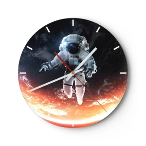 Relógio de parede - Relógio em vidro - Um astronauta flutuando no espaço com vista para a Terra - 30x30cm - Posso ficar um pouco mais? - Decoração de parede moderna para a sala de estar, cozinha e quarto ARTTOR