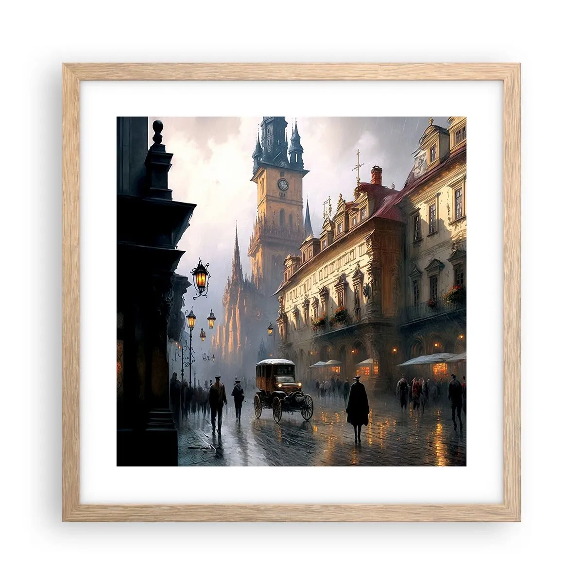 Pôster com moldura de carvalho claro - O encanto de uma noite em Praga - 40x40 cm