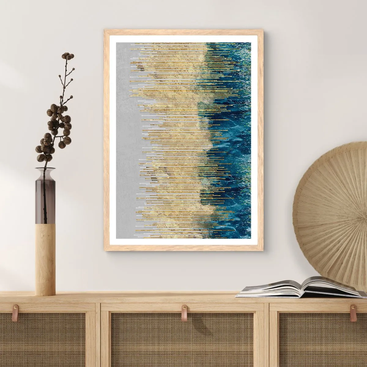 Pôster com moldura de carvalho claro - Borda dourada - 61x91 cm