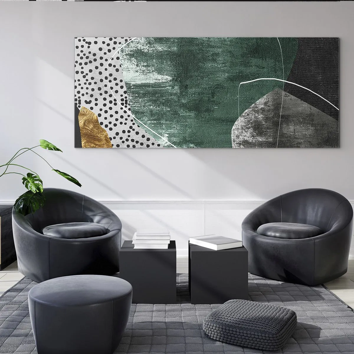 Quadro em vidro - Abstração colorida com folha de ouro - 160x50 cm