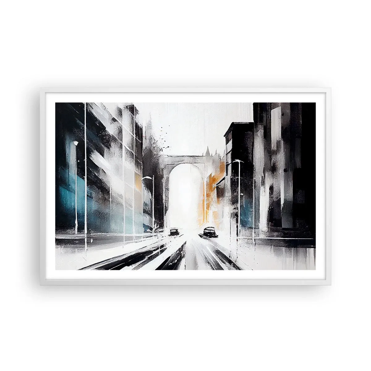 Pôster em moldura branca - Estudo da cidade: arquitetura e movimento - 91x61 cm