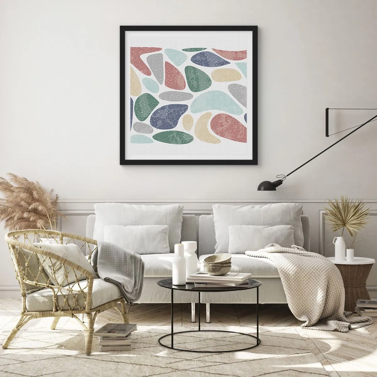 Pôster com moldura preta - Um mosaico de cores em pó - 60x60 cm