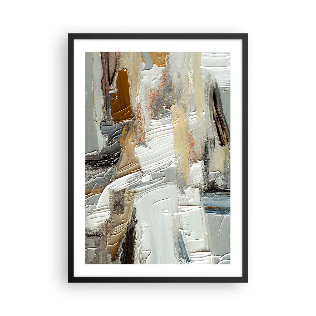 Pôster com moldura preta - Abstração textural em tons neutros - 50x70cm - Camadas coloridas - Decoração de parede moderna para a sala de estar e quarto ARTTOR