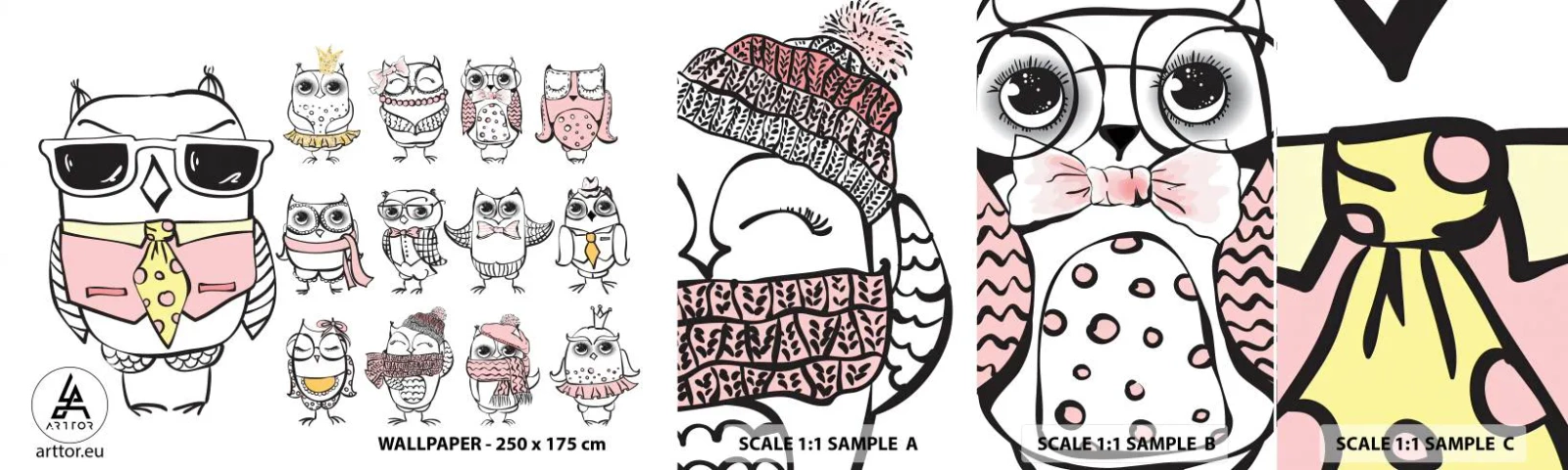 Amostra de Papel de Parede Standard Eco - Tantas funções a desempenhar - Para crianças, Coruja, Crianças - 100x30 cm